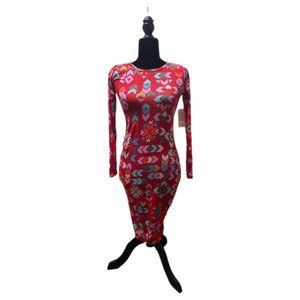 Lula Roe Long Sleeve Red Patterned Debbie Dress, XXS, New with Tags